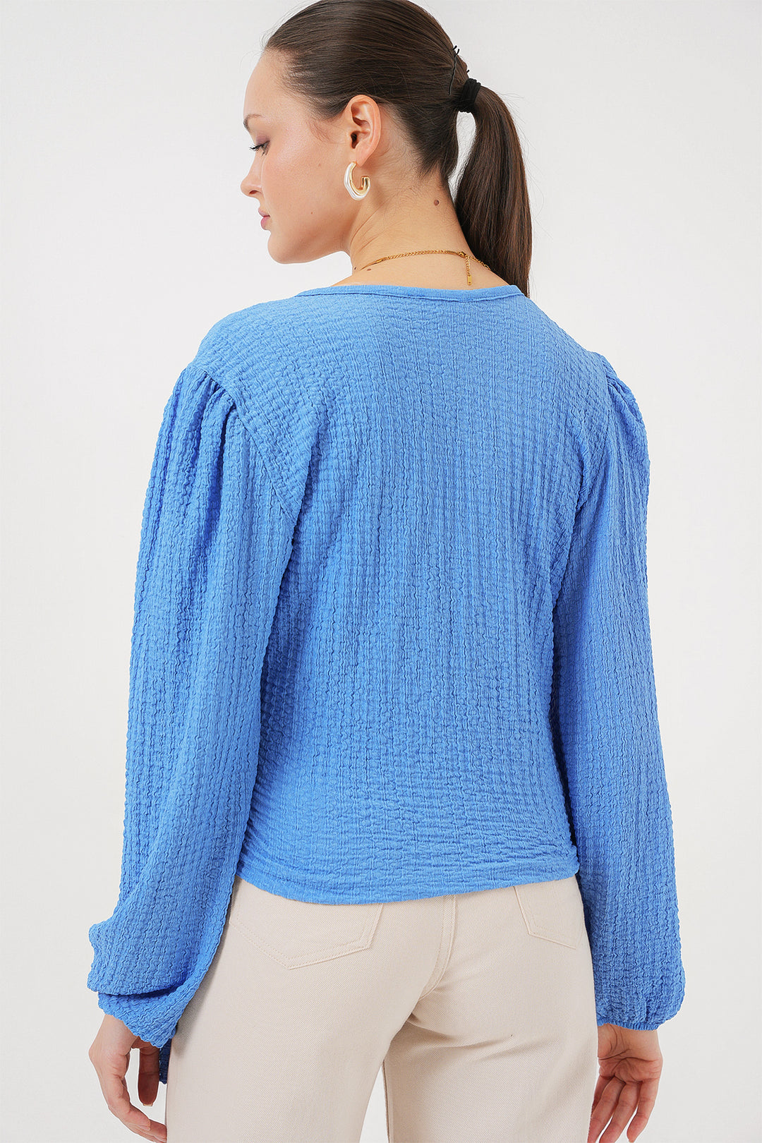 BGD Women Tire Weave Blouse - Blue - Woodbridge