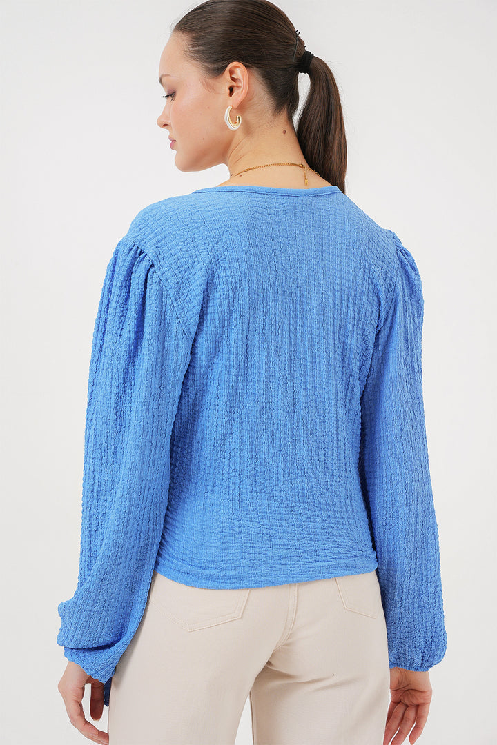 BGD Women Tire Weave Blouse - Blue - Woodbridge