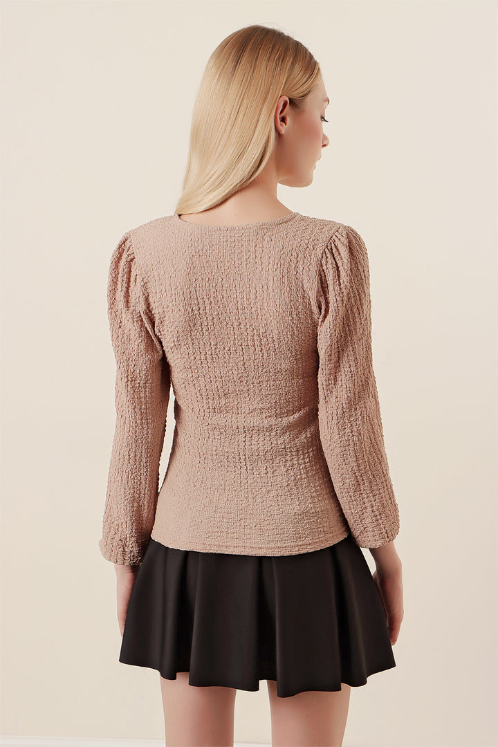 BGD Women Long Sleeve Blouse - Beige - Avondale