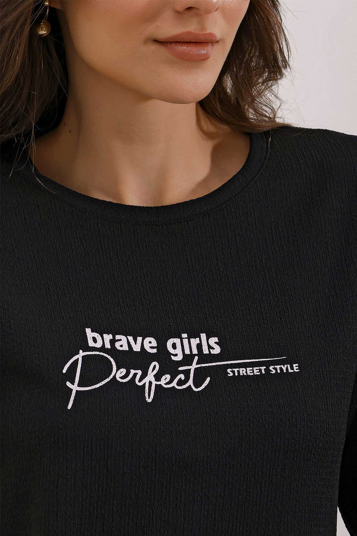 BGD Women Printed Oversized Knit T-shirt - Black - Lörrach