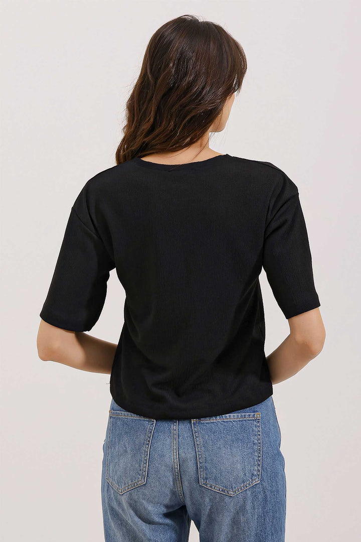 BGD Women Printed Oversized Knit T-shirt - Black - Lörrach