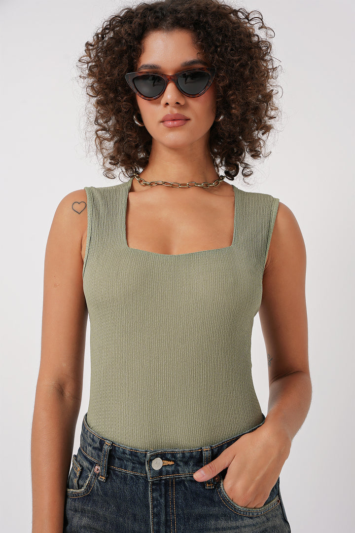 BGD Women Zero Sleeve Knitted Blouse - Çağla - Palatine
