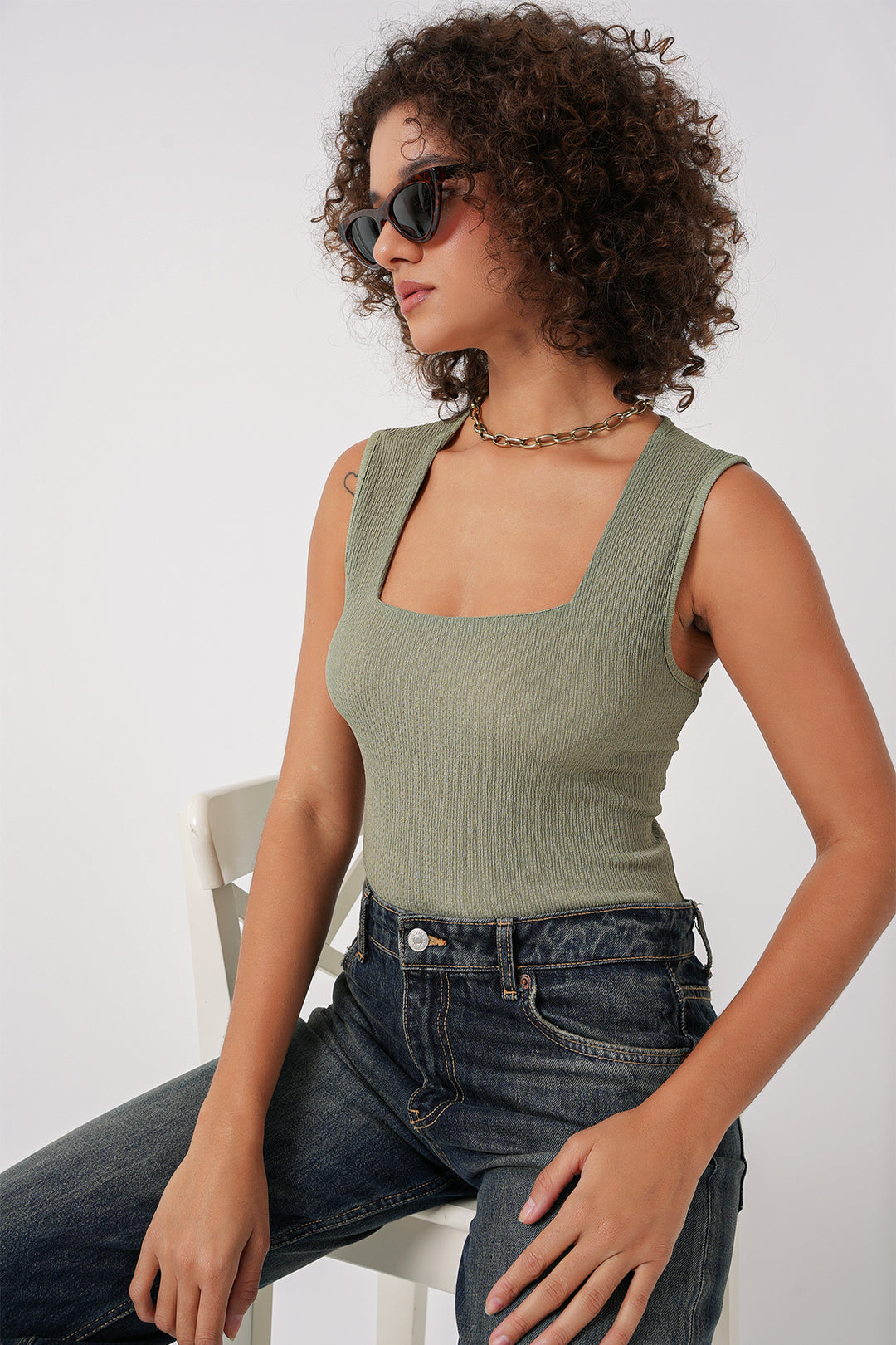 BGD Women Zero Sleeve Knitted Blouse - Çağla - Palatine