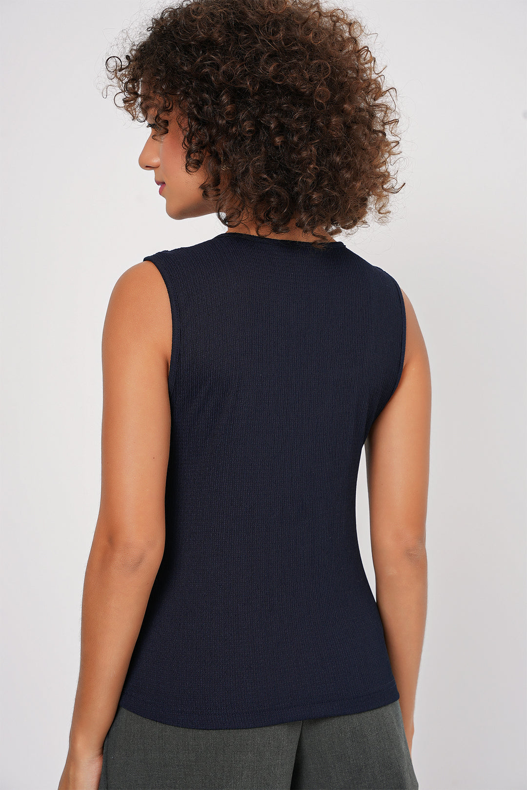 BGD Women Zero Sleeve Knitted Blouse - Navy Blue - Aachen