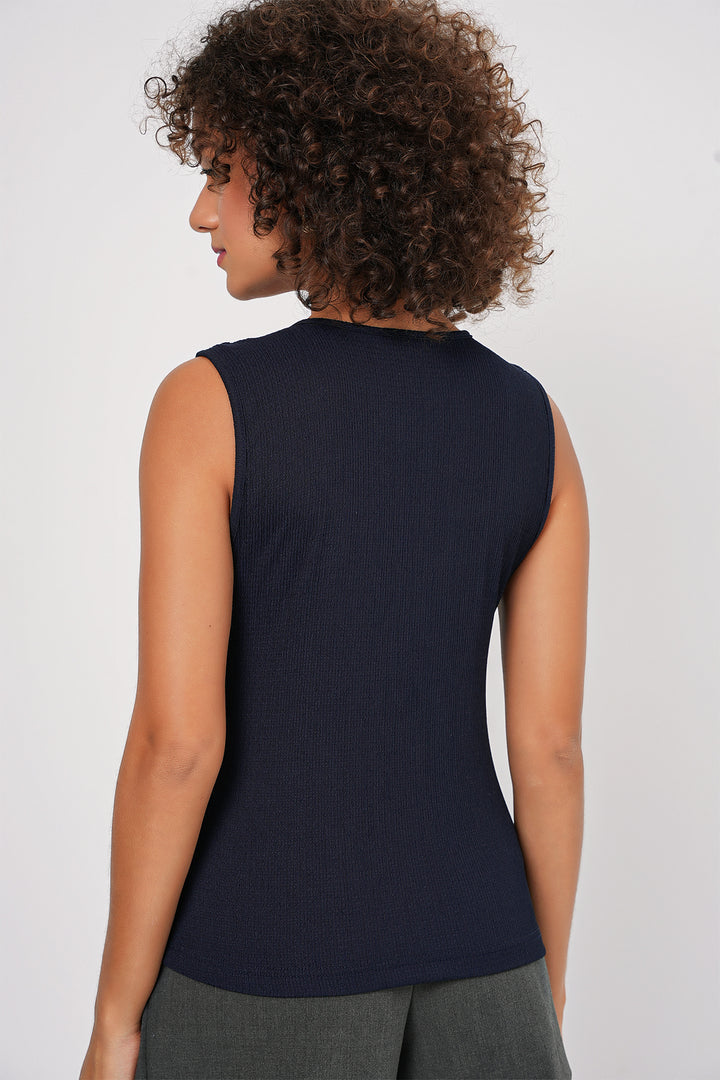 BGD Women Zero Sleeve Knitted Blouse - Navy Blue - Aachen