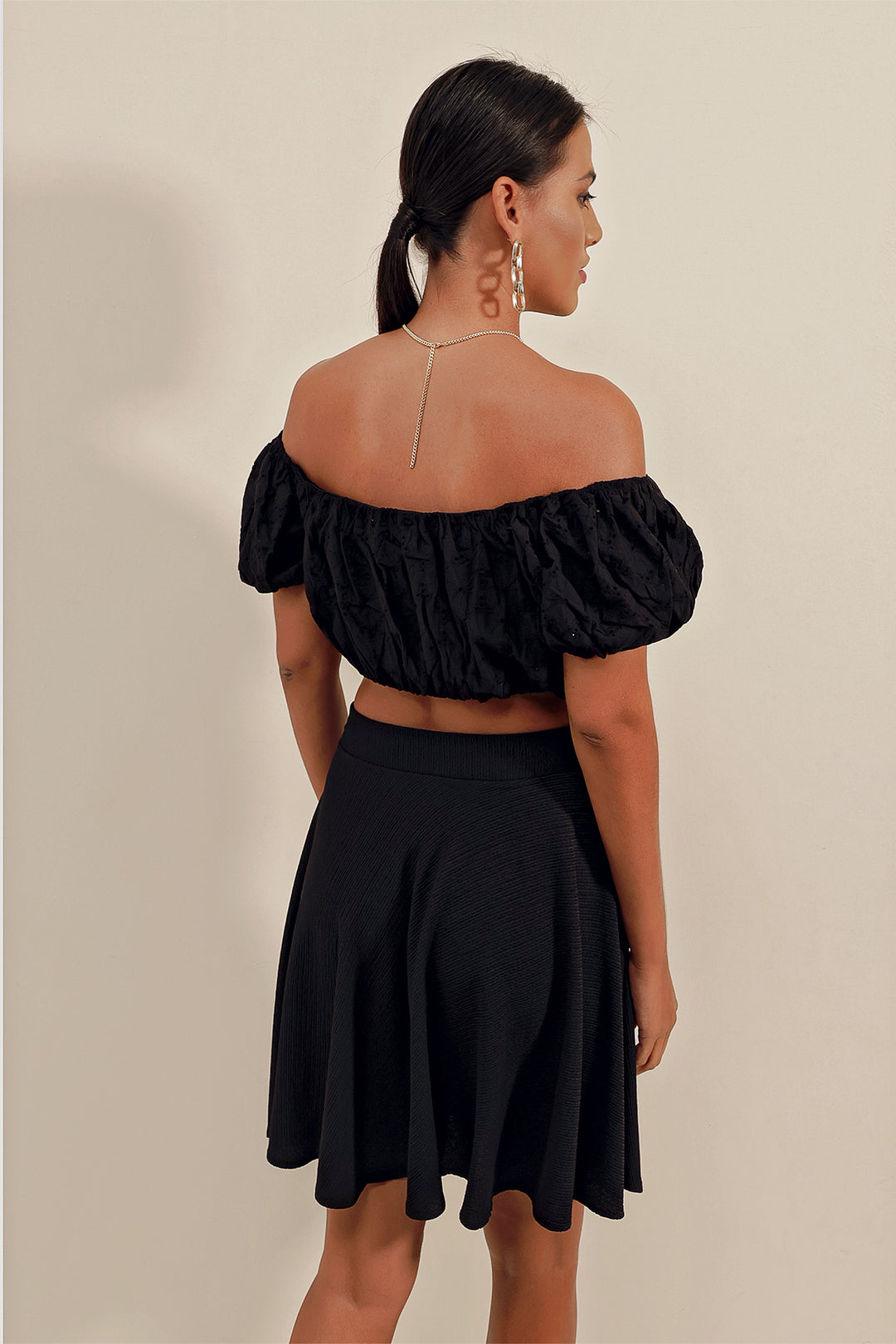 BGD Women Strapless Blouse with Ruffles - Black - Avondale