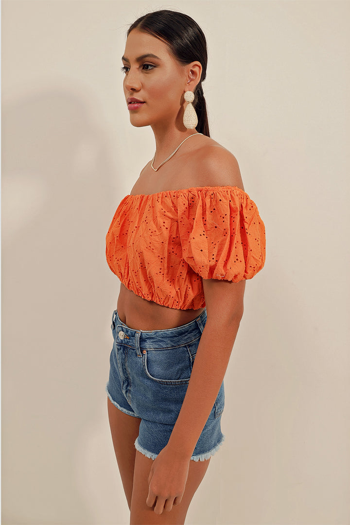 BGD Women Strapless Blouse with Ruffles - Orange - Avondale