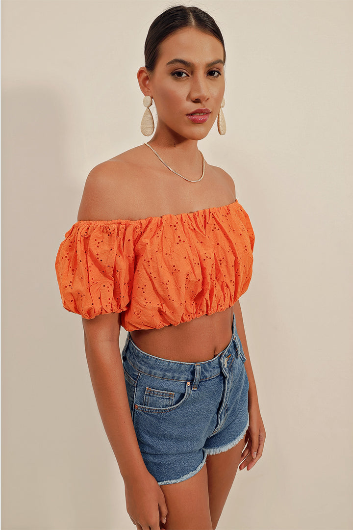 BGD Women Strapless Blouse with Ruffles - Orange - Avondale