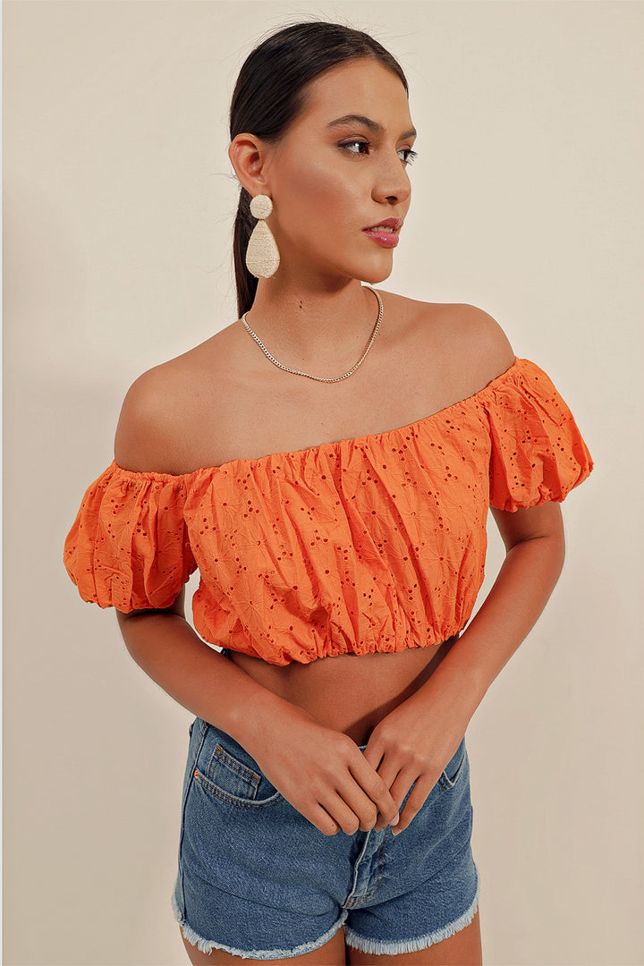 BGD Women Strapless Blouse with Ruffles - Orange - Avondale