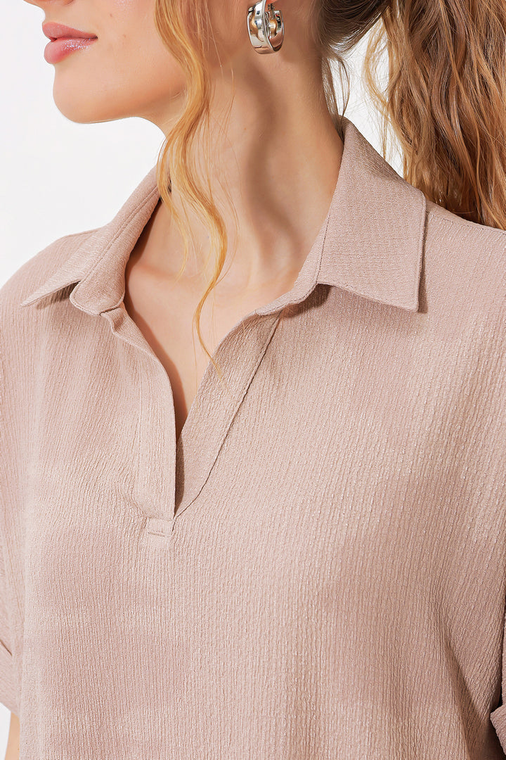 BGD Women Woman Biscuit Oversize Polo Neck Knitted Blouse 0486 - Avondale