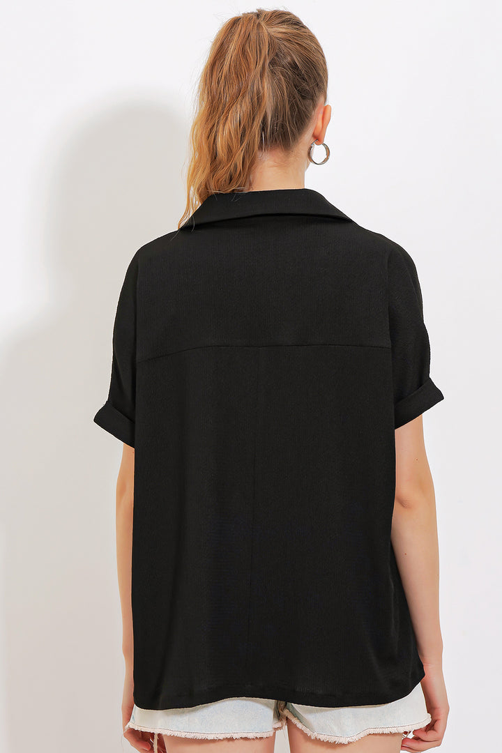 BGD Women Woman Black Oversized Polo Neck Knit Blouse 0486 - Avondale
