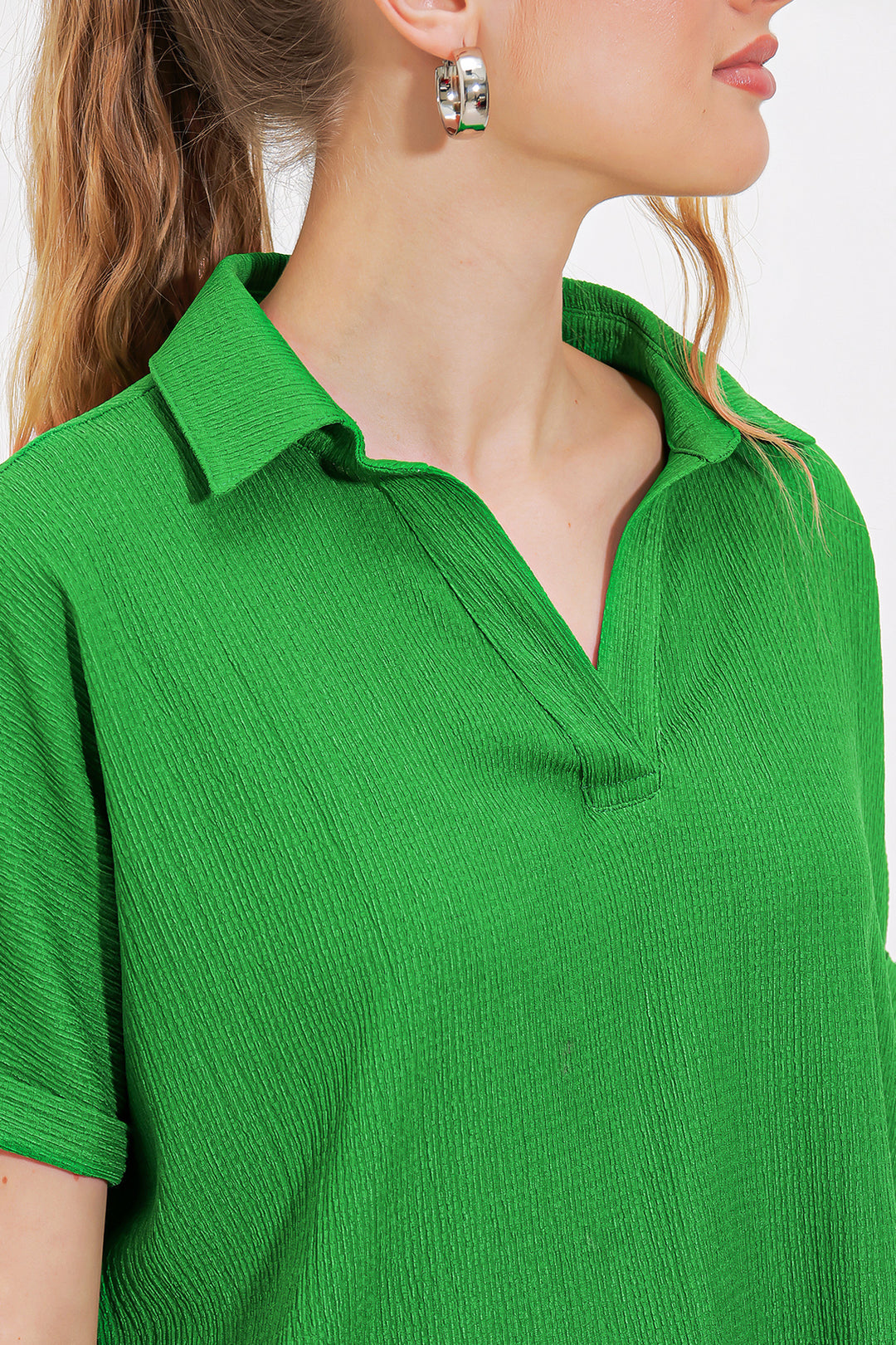 BGD Women Woman Green Oversized Polo Neck Knitted Blouse 0486 - Avondale
