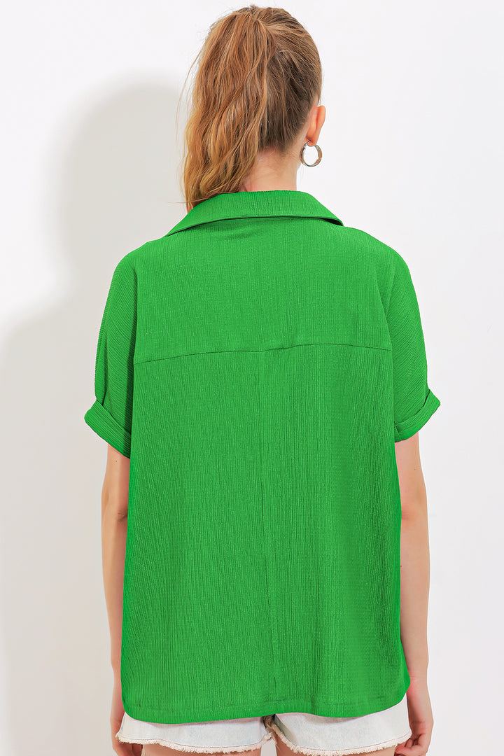 BGD Women Woman Green Oversized Polo Neck Knitted Blouse 0486 - Avondale
