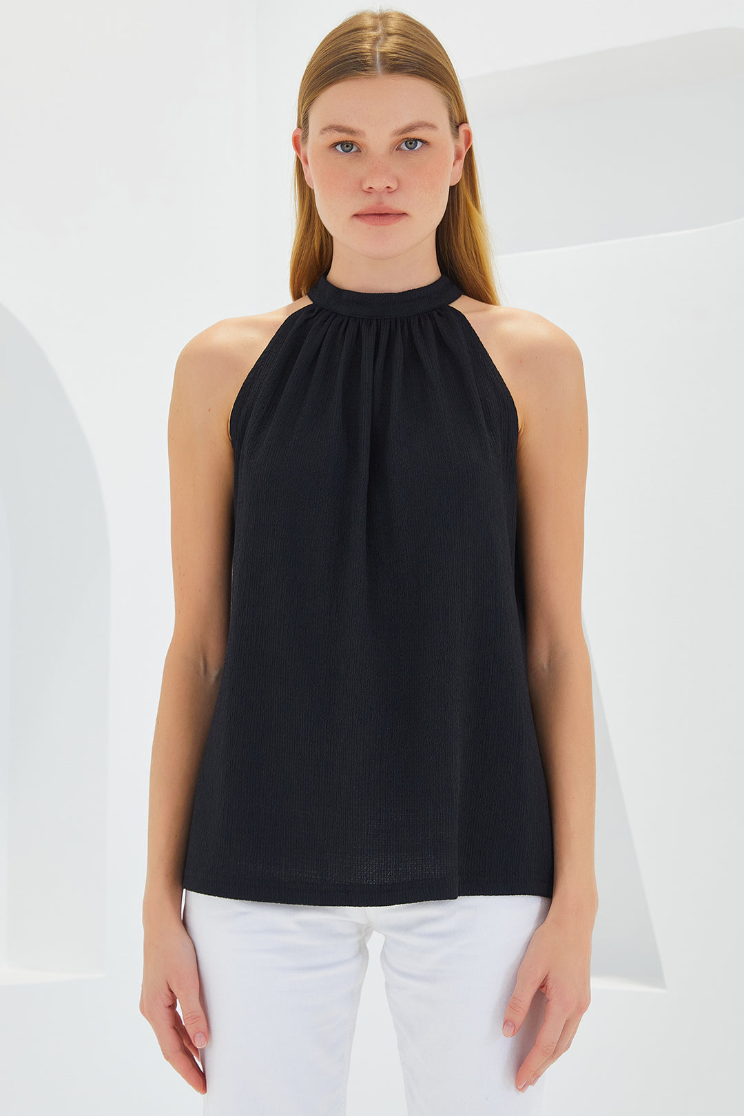 BGD Women Halter Neck Knitted Blouse - Black - Vitrolles