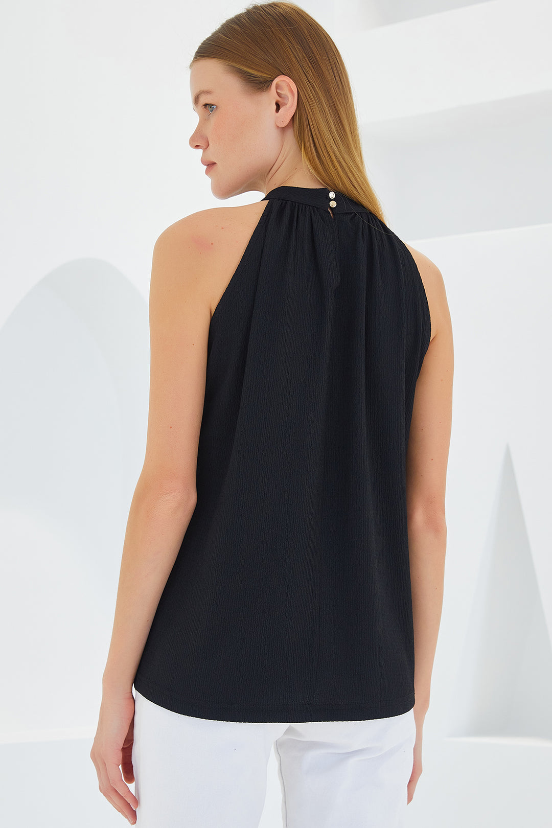 BGD Women Halter Neck Knitted Blouse - Black - Vitrolles