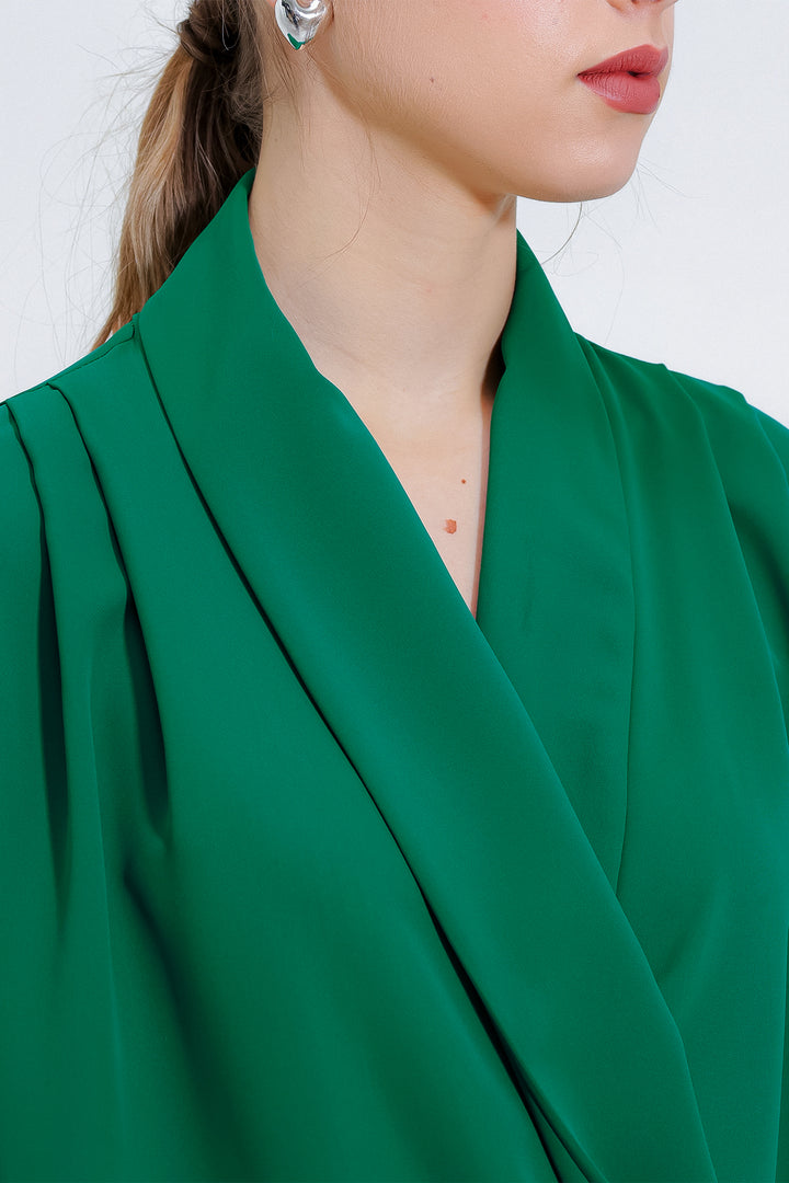 BGD Women Woman's Emerald Green Satin Blouse with Shawl Collar 0492 - Avondale