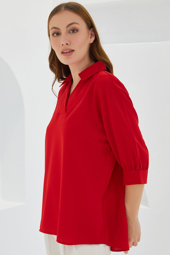 BGD Women Woman Red Shirt Collar Satin Blouse 0493 - Beeston
