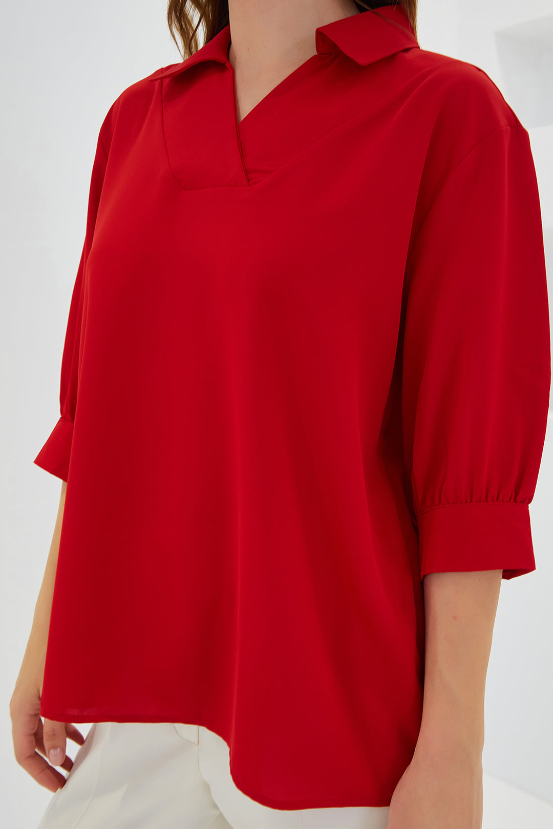 BGD Women Woman Red Shirt Collar Satin Blouse 0493 - Beeston