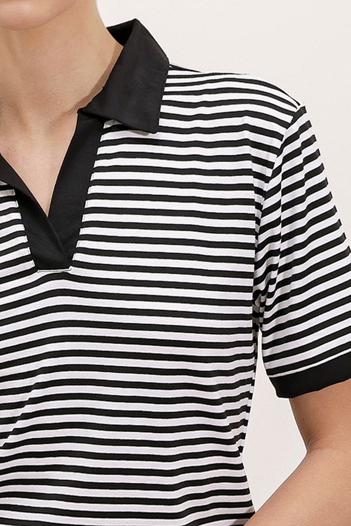 BGD Women Woman Black Polo Neck Striped T-Shirt 0499 - Pessac