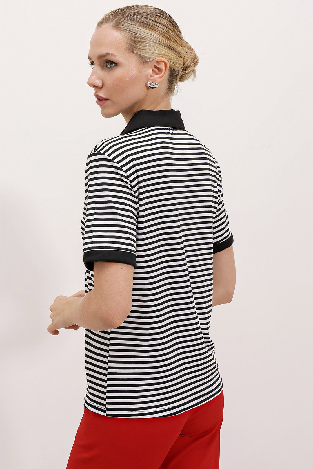 BGD Women Woman Black Polo Neck Striped T-Shirt 0499 - Pessac