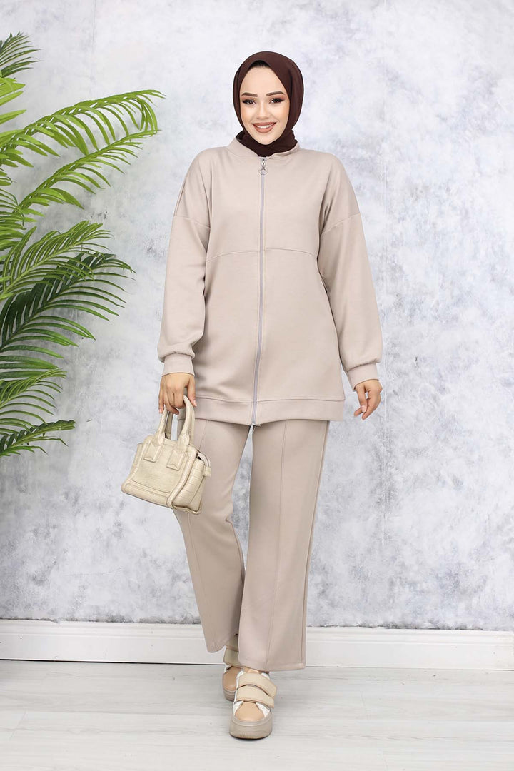 BNG Women Fermuarlı İkili Takım Bej 3344 - Progreso