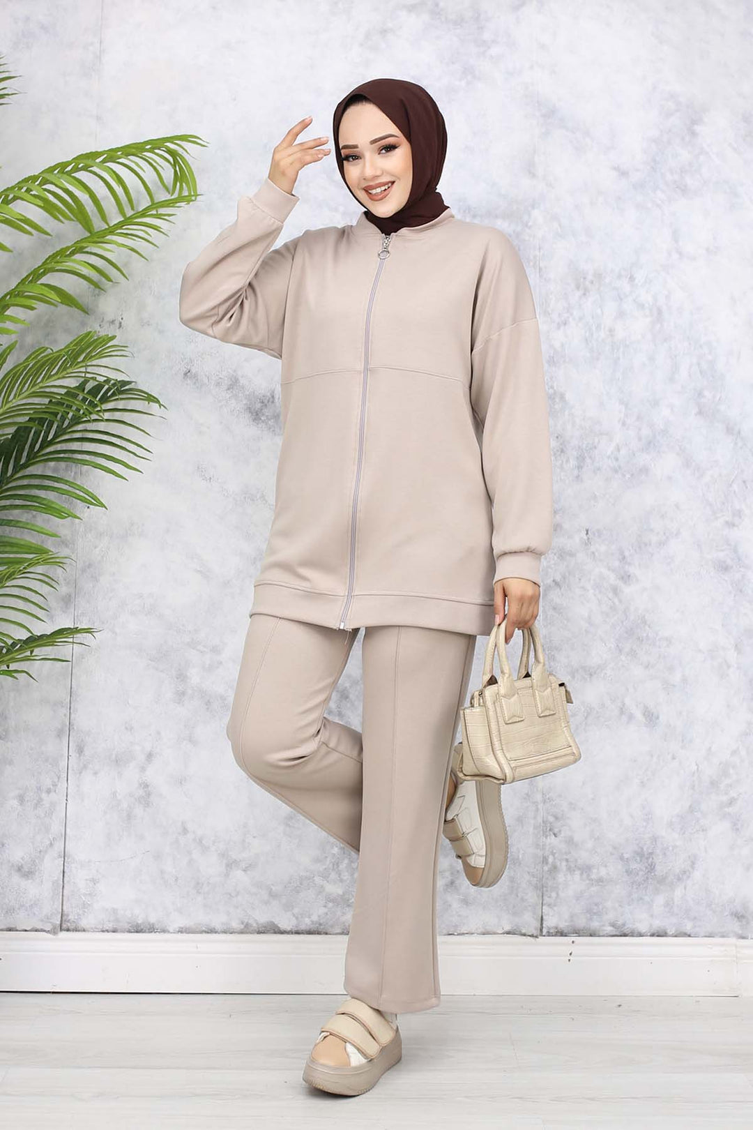 BNG Women Fermuarlı İkili Takım Bej 3344 - Progreso