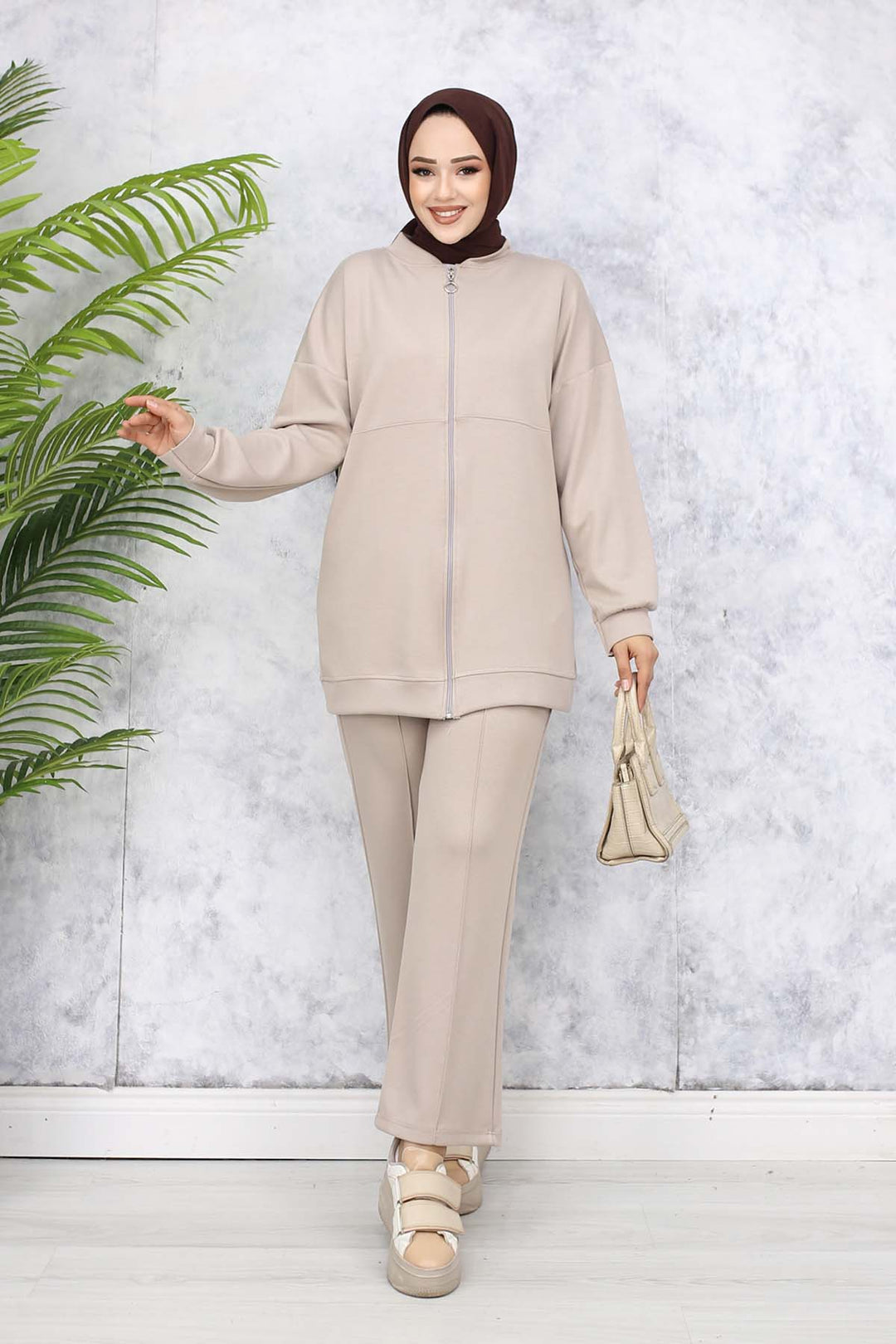 BNG Women Fermuarlı İkili Takım Bej 3344 - Progreso