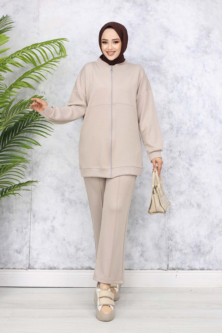 BNG Women Fermuarlı İkili Takım Bej 3344 - Progreso