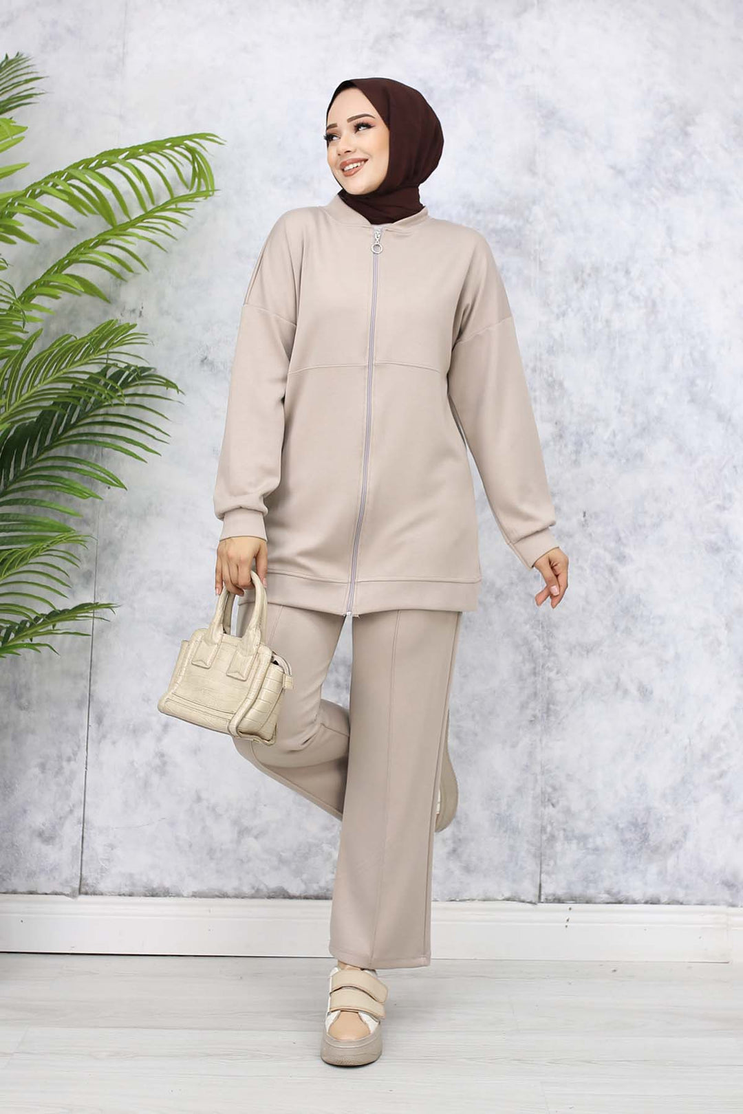 BNG Women Fermuarlı İkili Takım Bej 3344 - Progreso