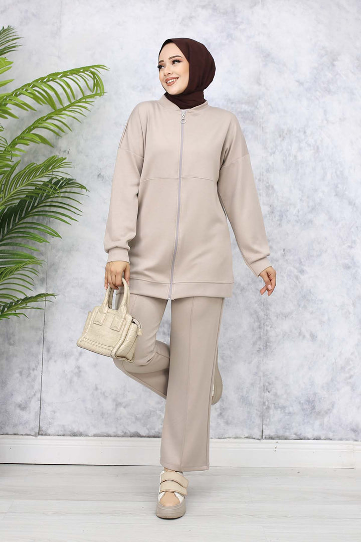 BNG Women Fermuarlı İkili Takım Bej 3344 - Progreso