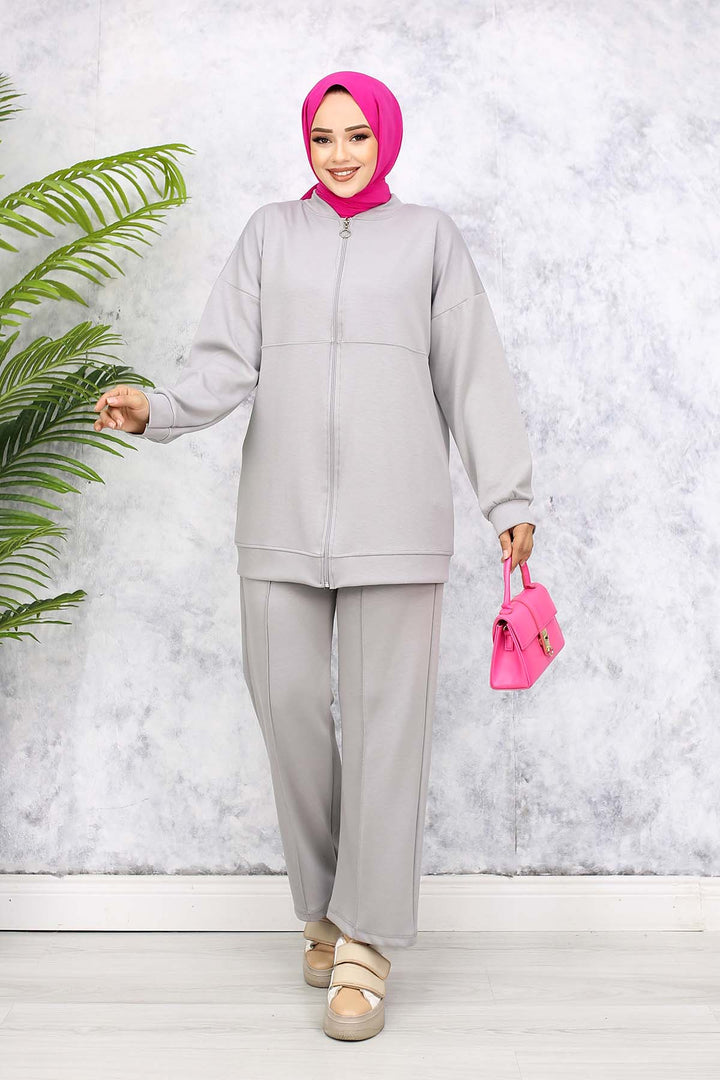 BNG Women Fermuarlı İkili Takım Gri 3344 - Vila Nova de Gaia