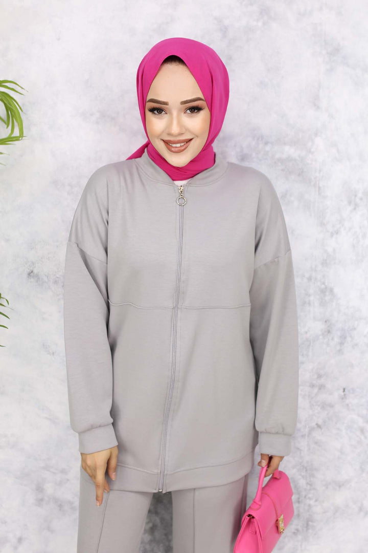 BNG Women Fermuarlı İkili Takım Gri 3344 - Vila Nova de Gaia