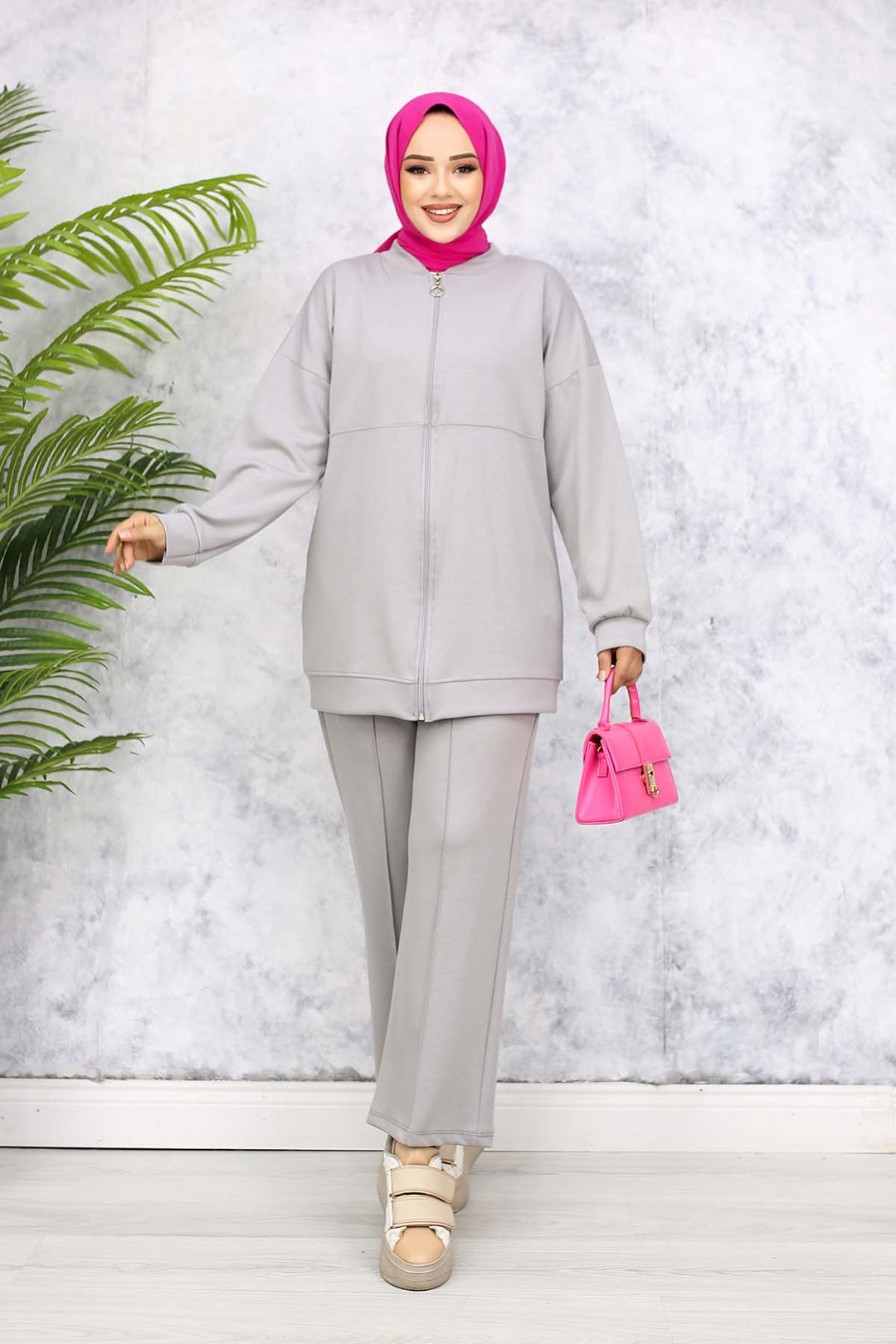 BNG Women Fermuarlı İkili Takım Gri 3344 - Vila Nova de Gaia