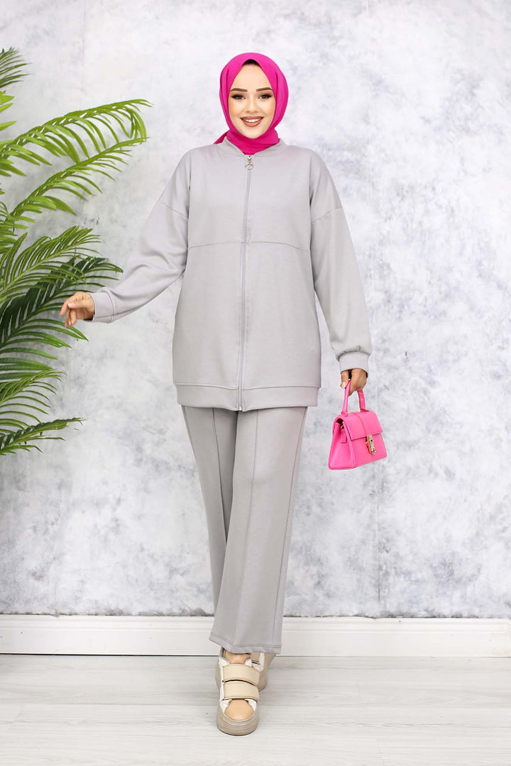 BNG Women Fermuarlı İkili Takım Gri 3344 - Vila Nova de Gaia