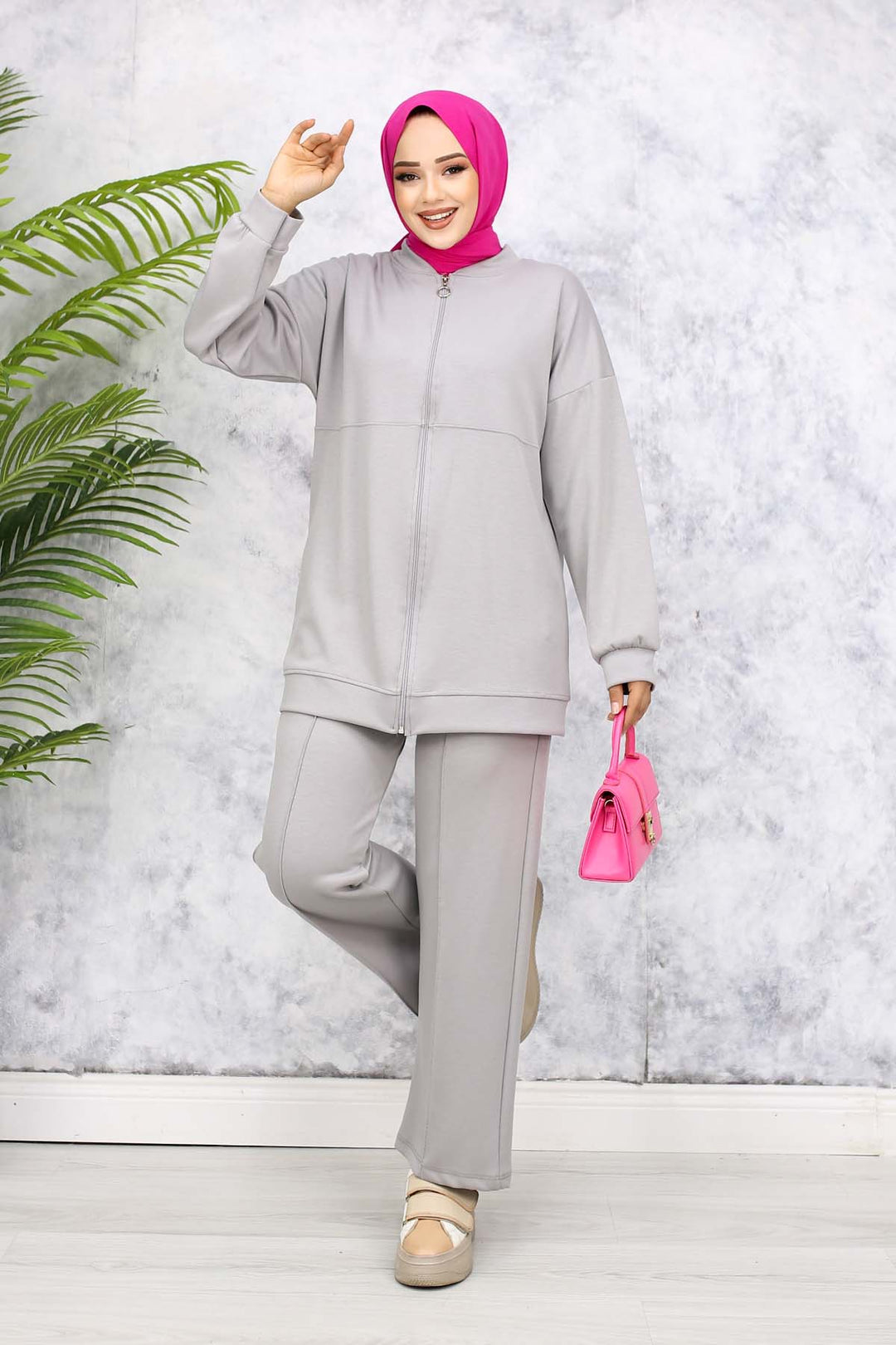 BNG Women Fermuarlı İkili Takım Gri 3344 - Vila Nova de Gaia