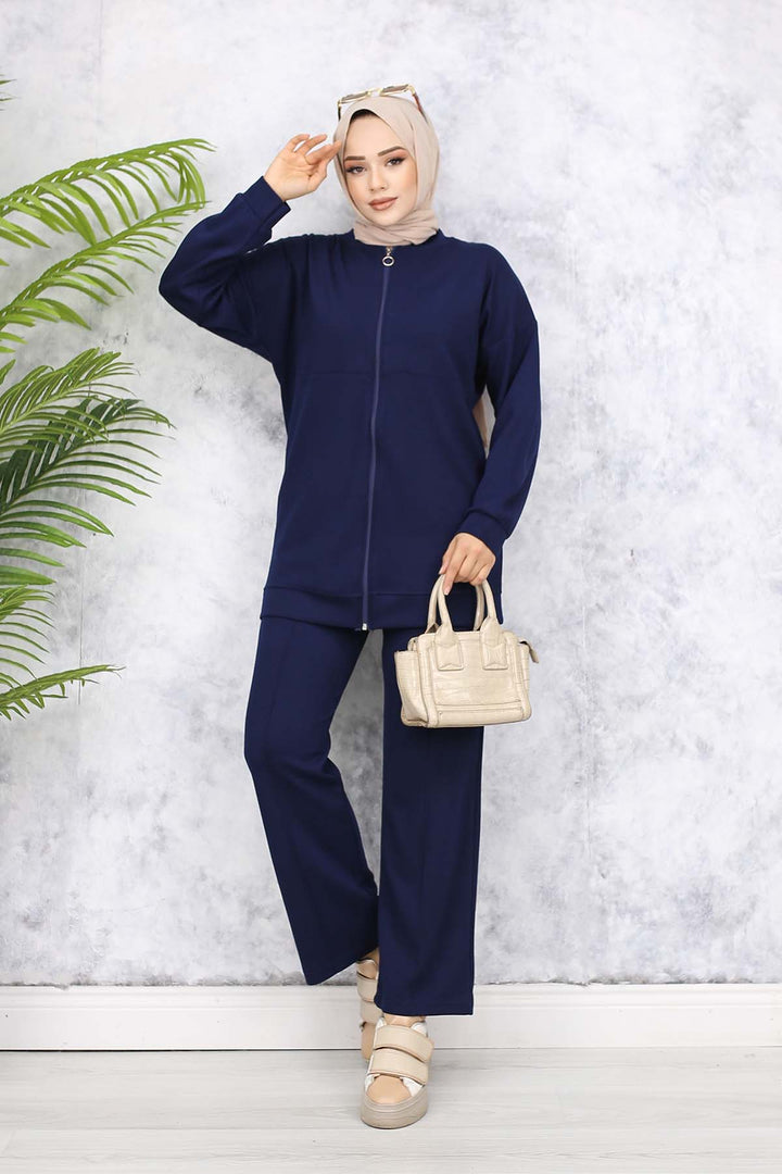 BNG Women Zippered Two-Piece Navy Blue Suit 3344 - Channelview