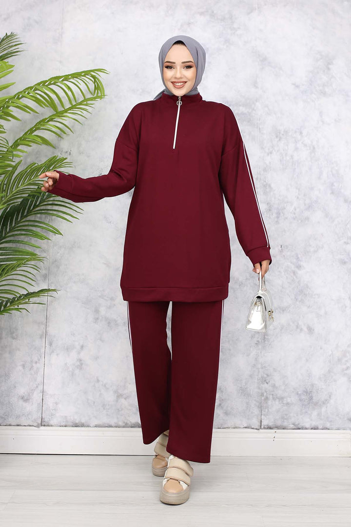 BNG Women Two-Piece Suit with Stripes - Burgundy 3367 - Pessac