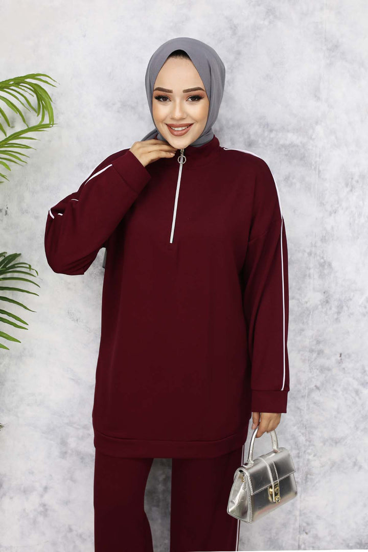 BNG Women Two-Piece Suit with Stripes - Burgundy 3367 - Pessac