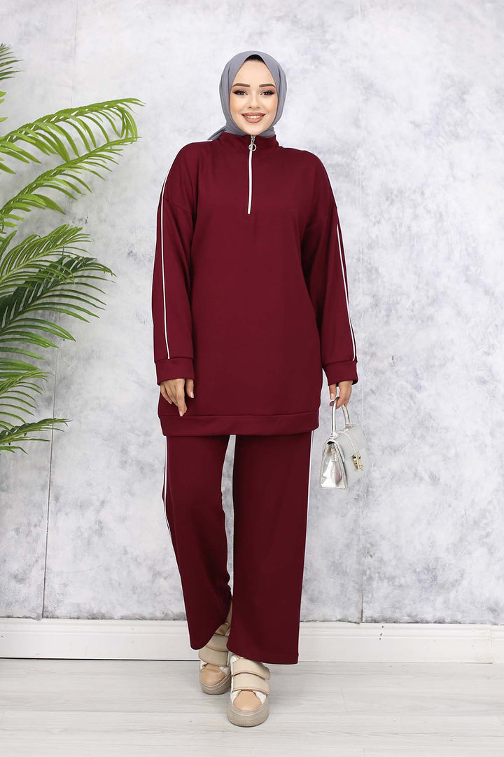 BNG Women Two-Piece Suit with Stripes - Burgundy 3367 - Pessac
