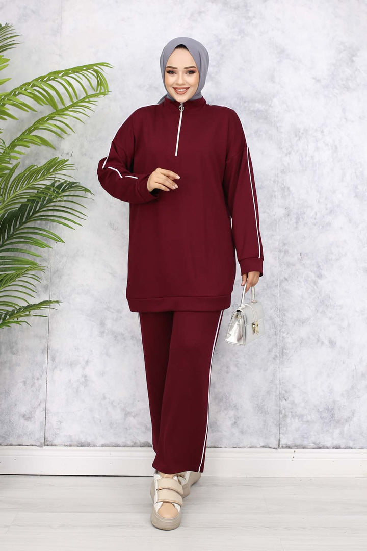 BNG Women Two-Piece Suit with Stripes - Burgundy 3367 - Pessac