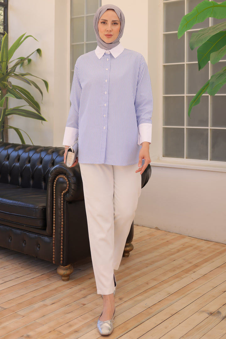 BNG Women Striped Detailed Shirt Blue - Clermont