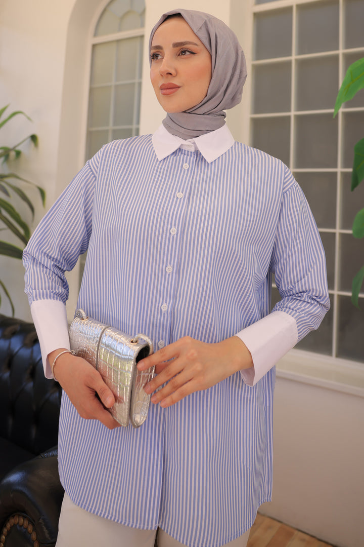 BNG Women Striped Detailed Shirt Blue - Clermont