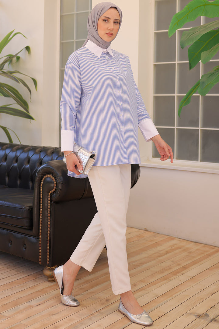 BNG Women Striped Detailed Shirt Blue - Clermont