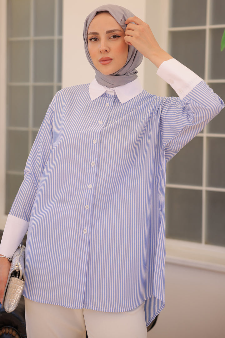 BNG Women Striped Detailed Shirt Blue - Clermont