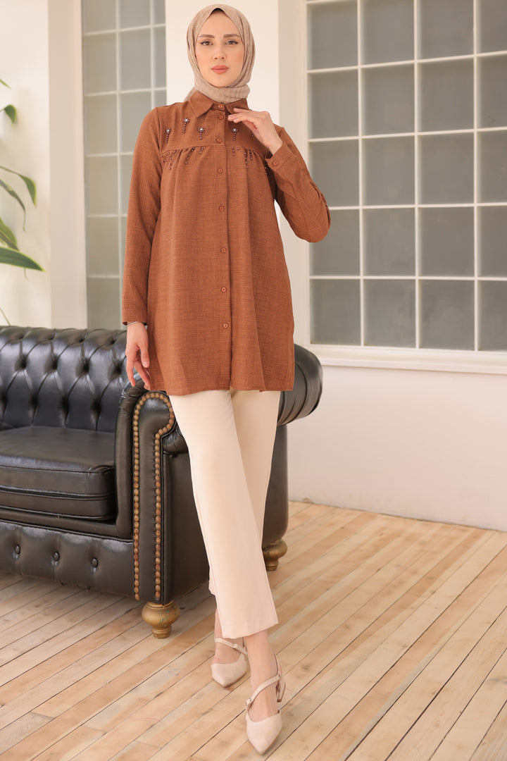 BNG Women Brown Shirt with Bead Detail - Clermont