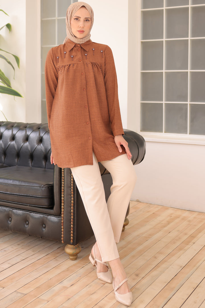 BNG Women Brown Shirt with Bead Detail - Clermont