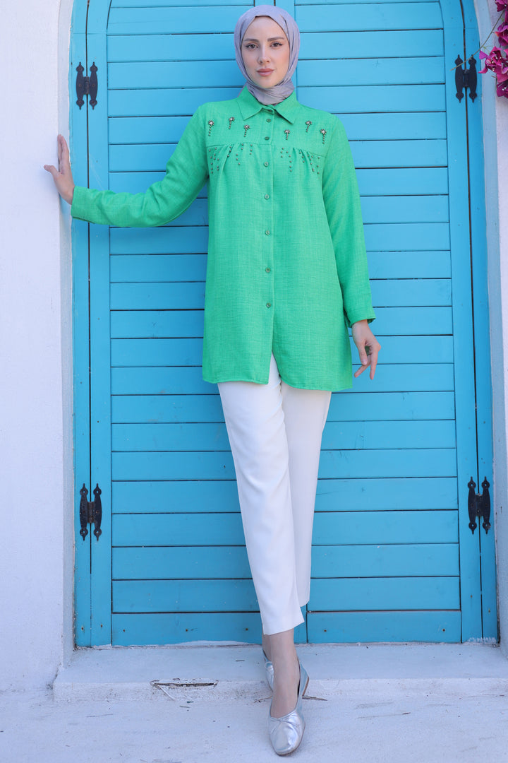 BNG Women Shirt with Bead Detail Green - Clermont