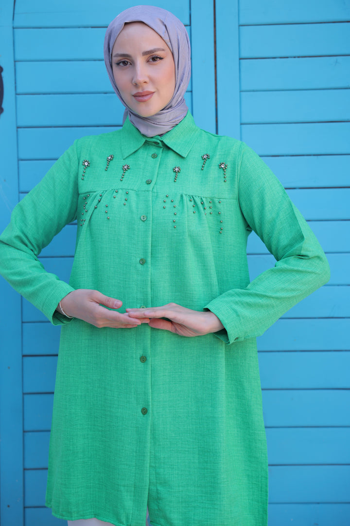 BNG Women Shirt with Bead Detail Green - Clermont