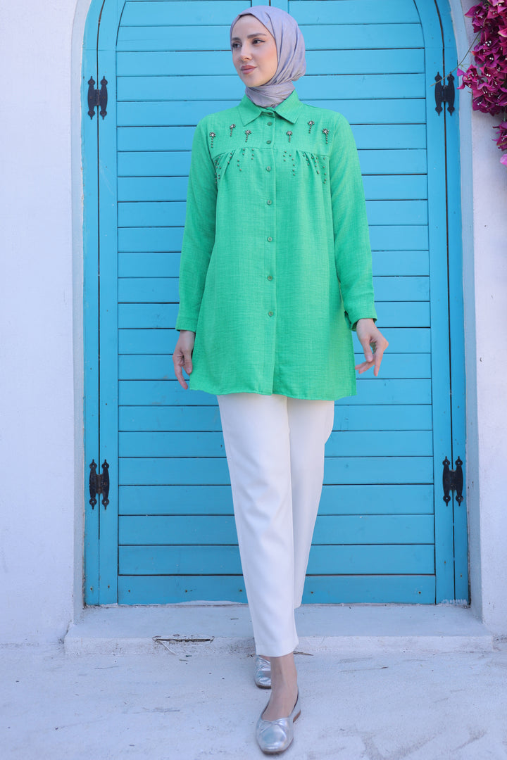 BNG Women Shirt with Bead Detail Green - Clermont