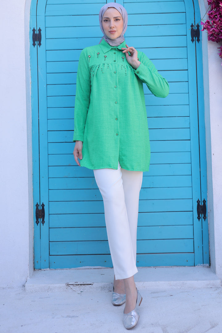 BNG Women Shirt with Bead Detail Green - Clermont